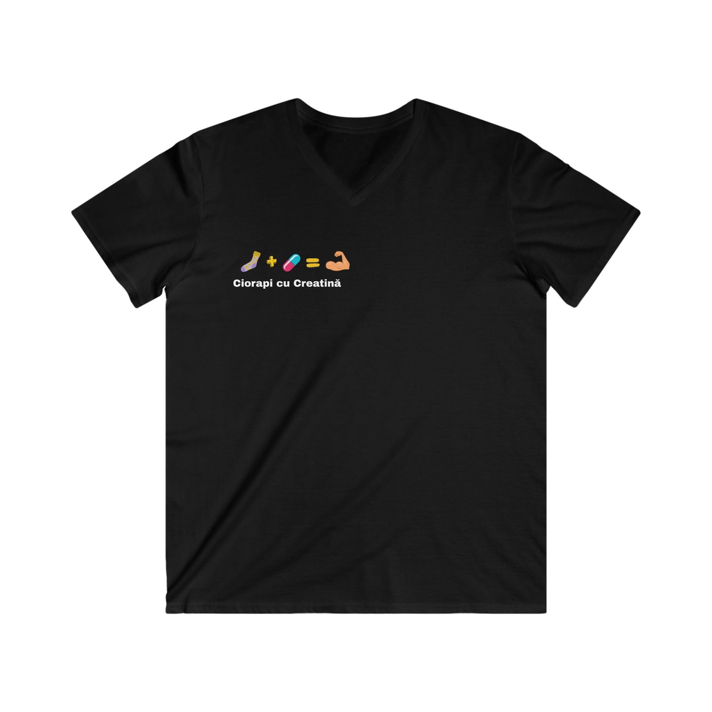 Fitted V-Neck Tee - Scris alb "Ciorapi cu creatina"